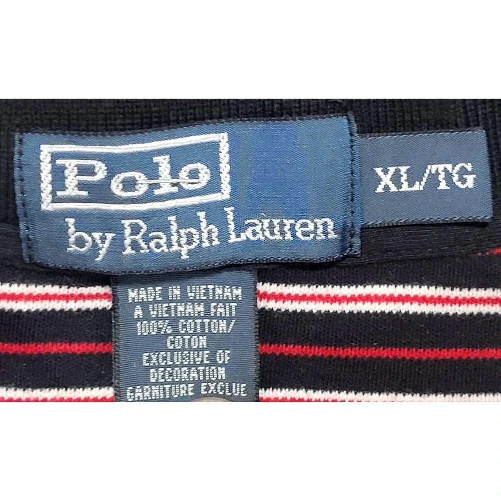 Vtg Polo Ralph Lauren Men's Red Black Striped Pony Short-Sleeve T-Shirt Size XL